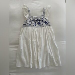 SHEIN White Dress with Blue Embroidery